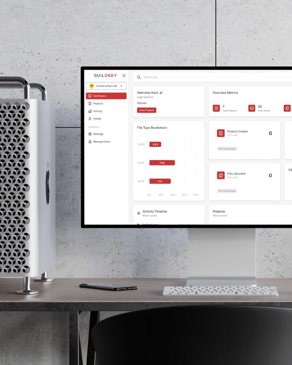 The Buildkey dashboard on a studio display